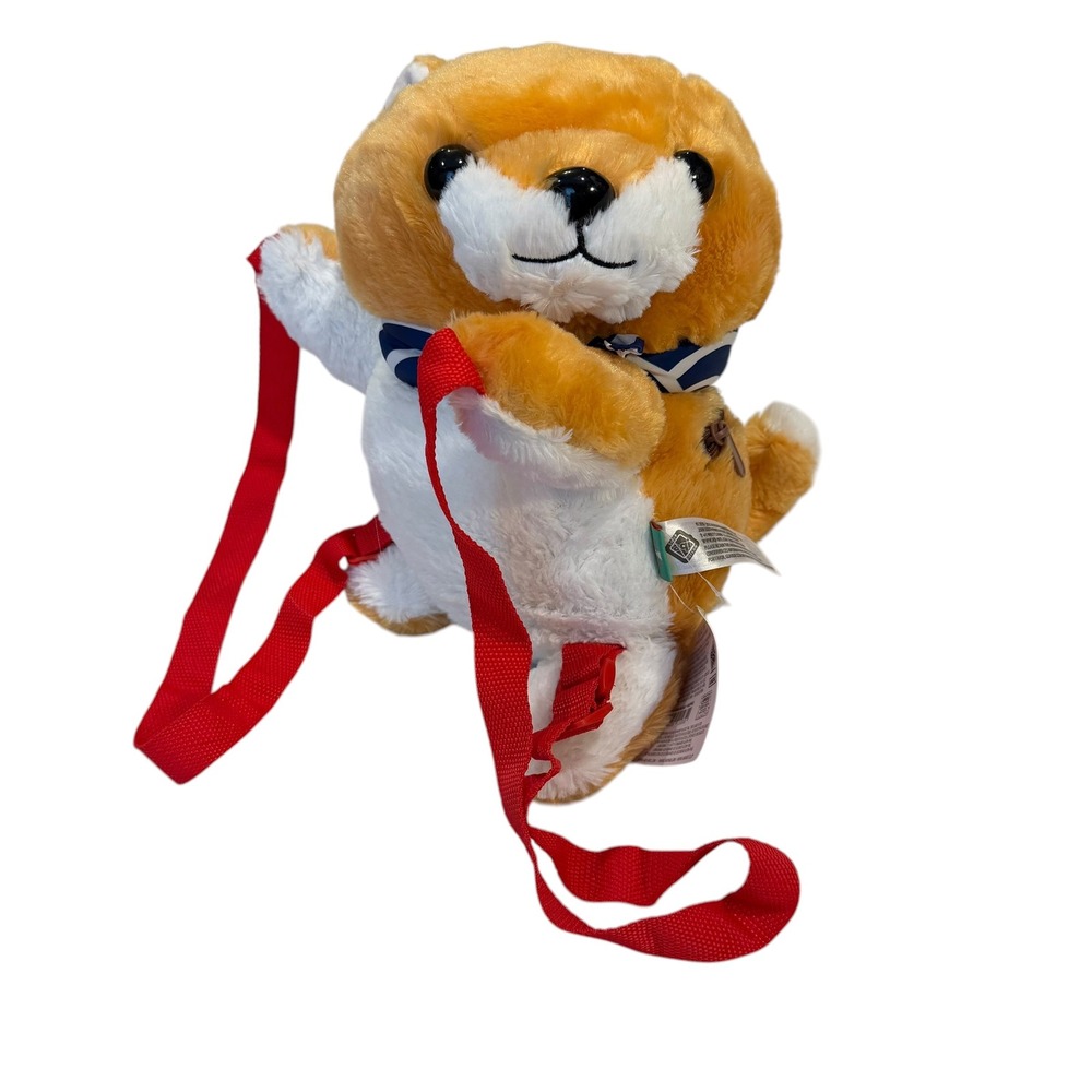 Amuse Mameshiba San‎ Kyodai Shiba Inu Plush Backpack Tan Red Straps Kawaii Dog